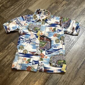 reyn spooner Dodgers Blue Hawaiian Baseball Print Button-Up